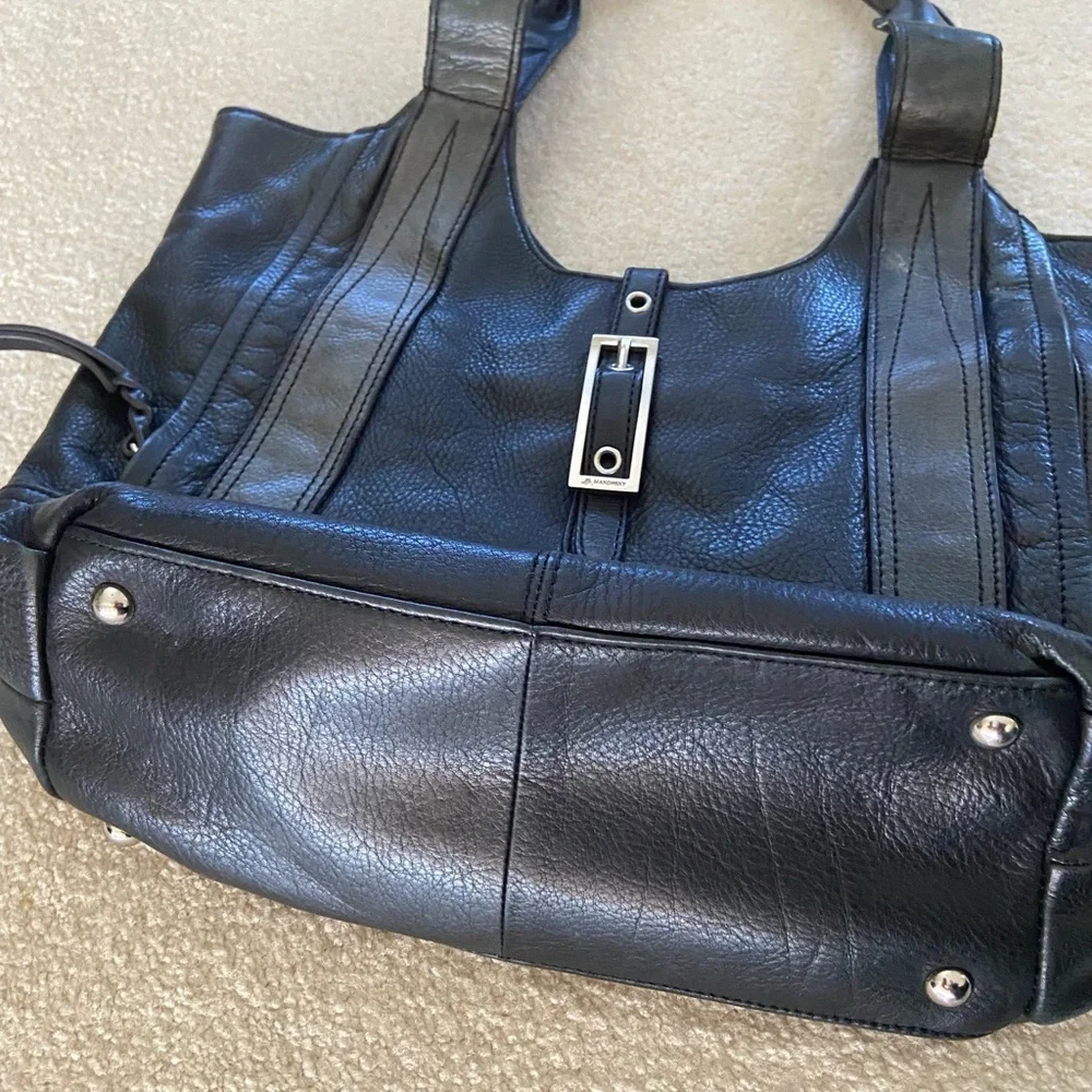 B Makovsky leather shoulder bag,black/gray with silver hardware, animal print